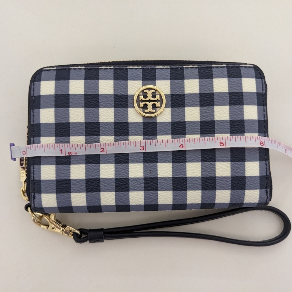Tory Burch Navy and White Gingham Wristlet Wallet - Picture 8 of 14